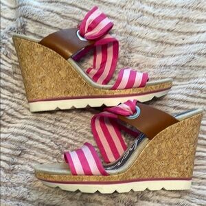 Skechers Pink and Brown Cork Wedge Sandals